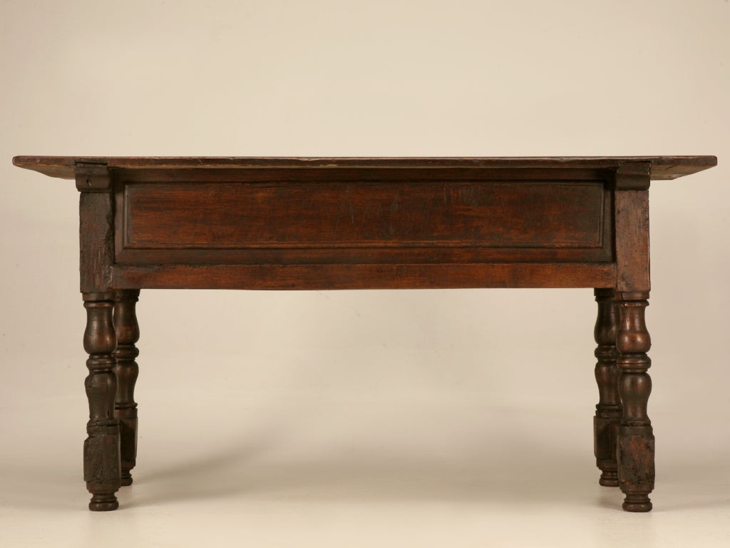 Iron Antique Spanish Console or Sofa Table Three Deep Drawers circa 1700's Restored For Sale