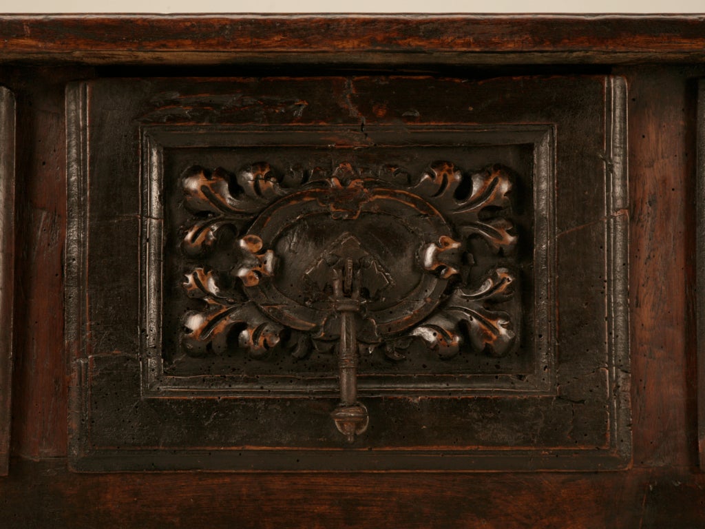 Rustic Antique Spanish Console or Sofa Table Three Deep Drawers circa 1700's Restored For Sale