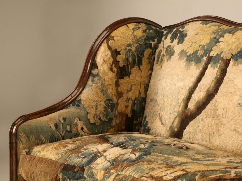 Original Antique French Louis XIII Sofa with Earlier Aubusson Upholstery In Good Condition In Chicago, IL