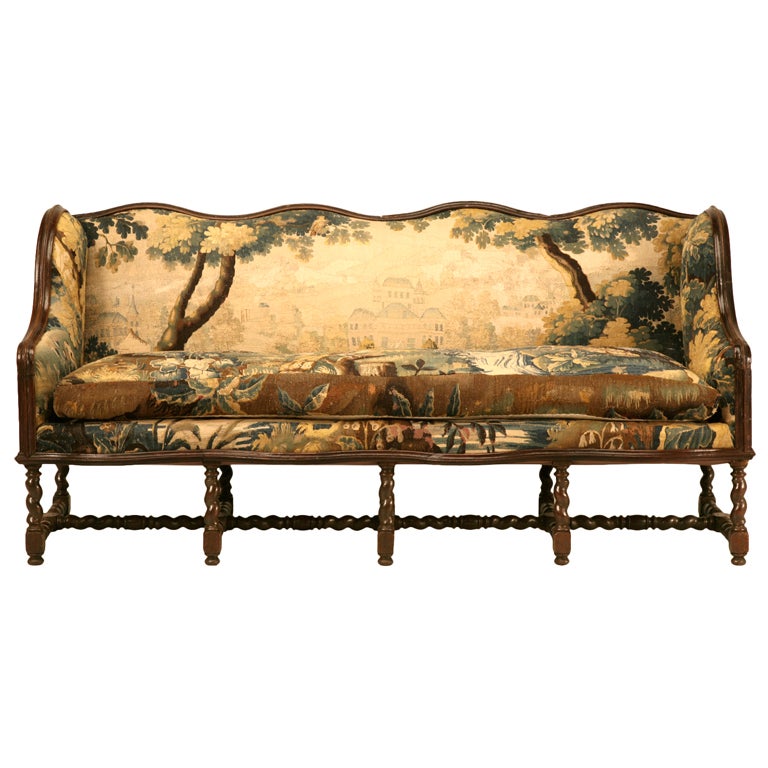 Original Antique French Louis XIII Sofa with Earlier Aubusson Upholstery