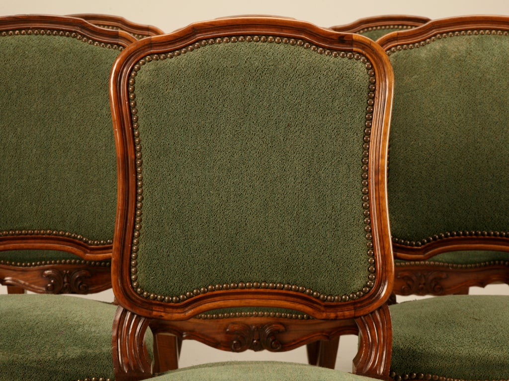 Set of 8 Italian Walnut Dining Chairs w/Cabriolet Legs & Carvings