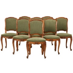 Set of 8 Italian Walnut Dining Chairs w/Cabriolet Legs & Carvings