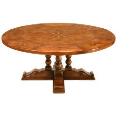 Magnificent Vintage French Walnut & Burled Elm Dining Table