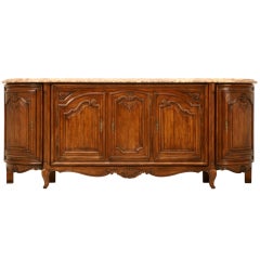 Stellar 103" Vintage French Walnut Louis XV Buffet w/Curved Ends & Marble
