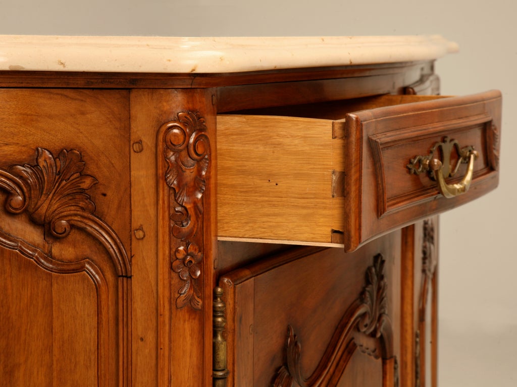 Louis XV Vintage Italian Figured Walnut Serpentine Buffet with Thick Stone Top