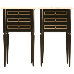 Pair-Vintage French Louis XVI Ebonized Nightstands w/Marble Tops
