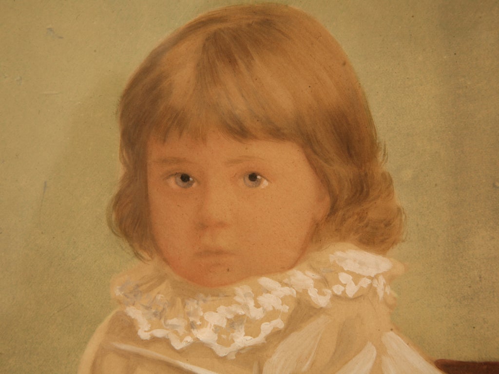 Gilt Antique American Victorian Painted Portrait in Original Frame For Sale