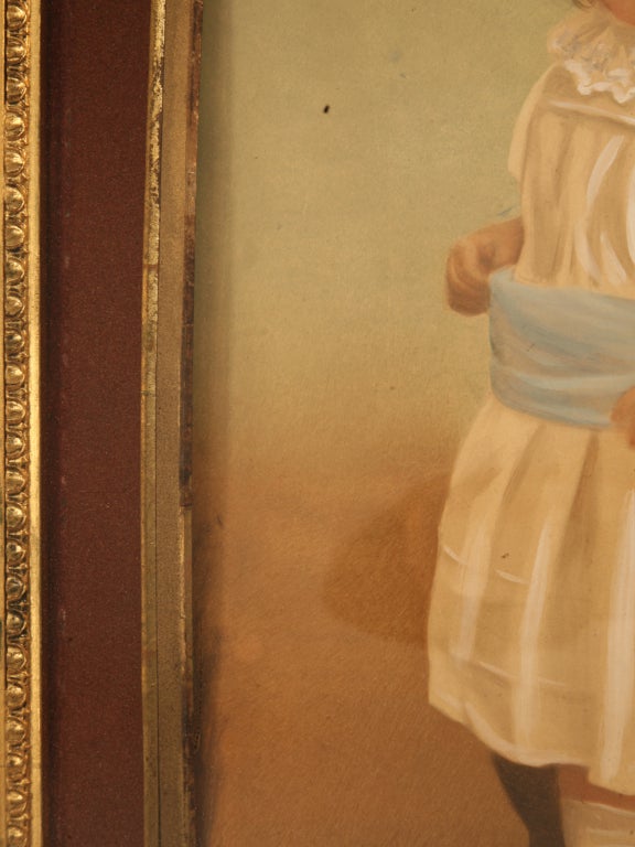 Toile Portrait américain ancien de style victorien peint dans son cadre d'origine en vente