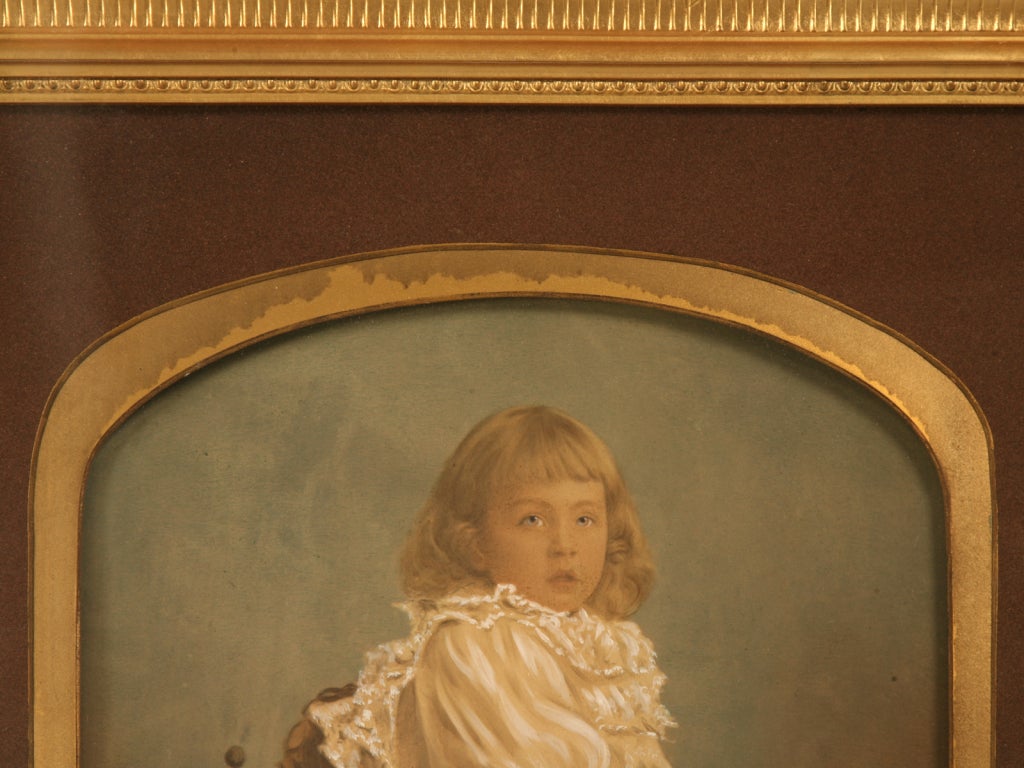 Antique American Victorian Painted Portrait in Original Frame In Good Condition For Sale In Chicago, IL