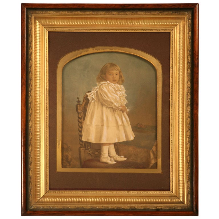 Antique American Victorian Painted Portrait in Original Frame