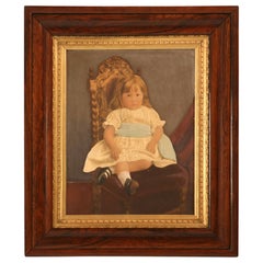 Used Original Painting on Board of "A Girl with Blue Sash Ribbon"