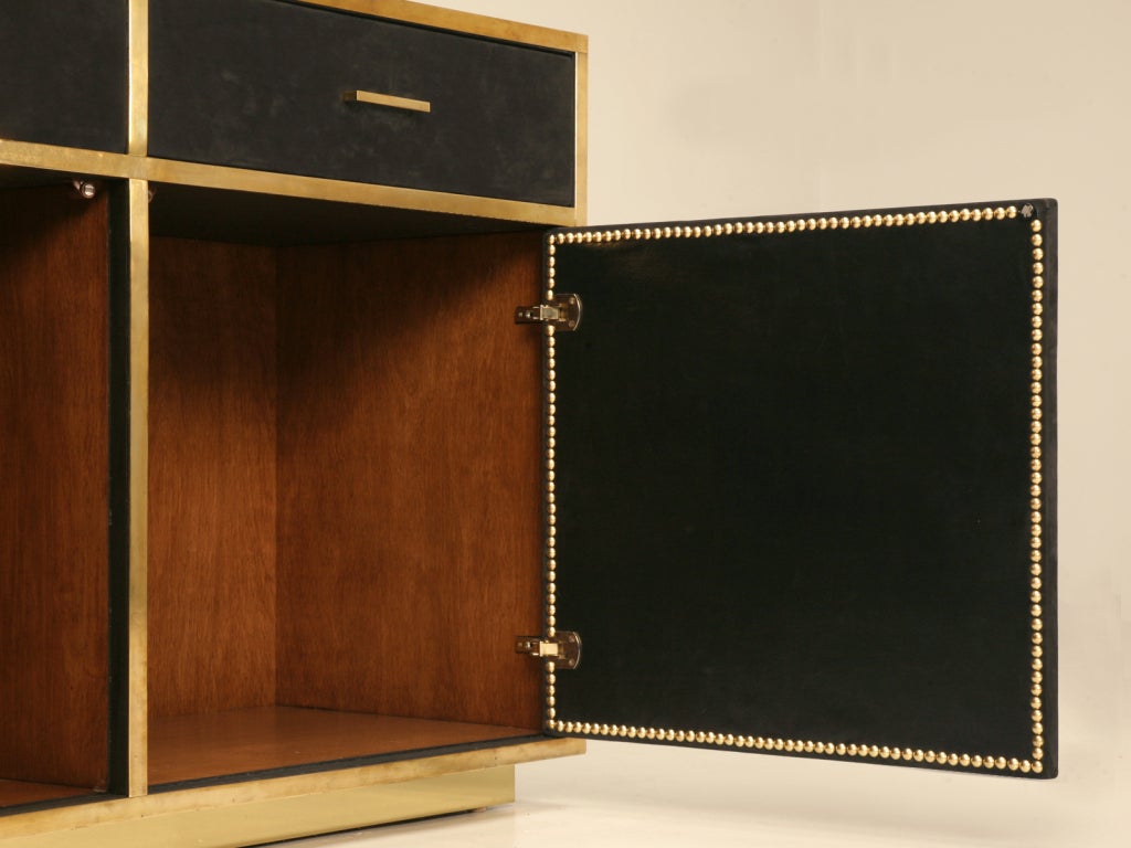 Fabulous French 60' Black Suede & Brass Buffet Vanity or Console 5