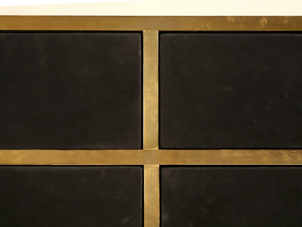 Fabulous French 60' Black Suede & Brass Buffet Vanity or Console 1