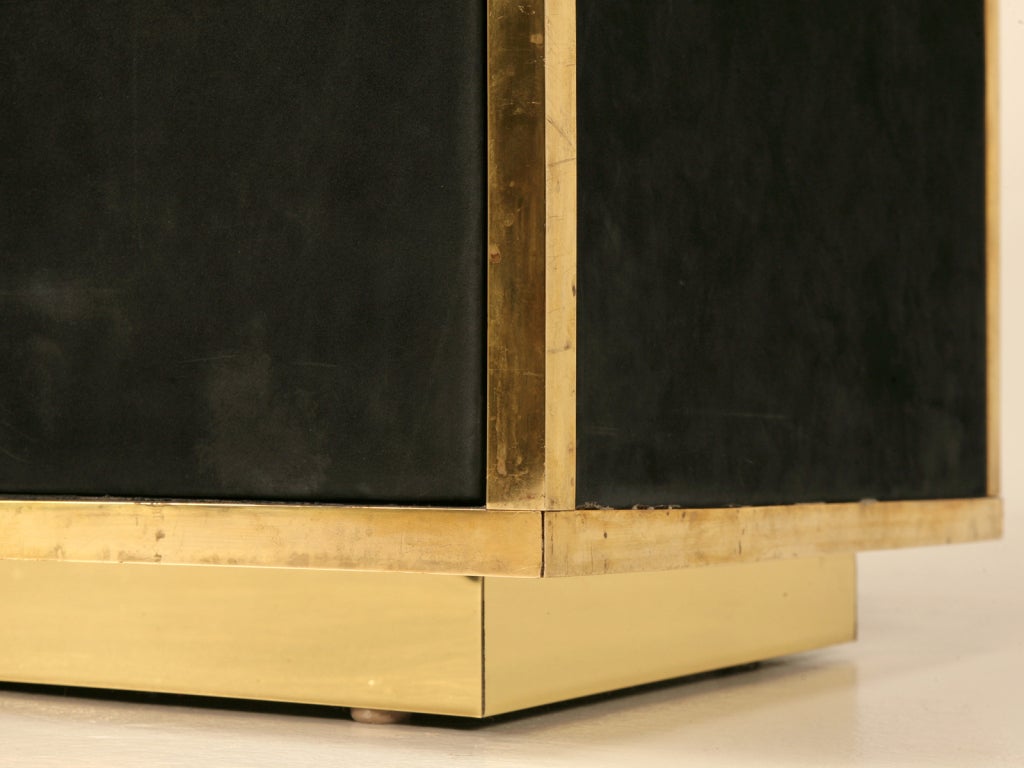 Fabulous French 60' Black Suede & Brass Buffet Vanity or Console 3