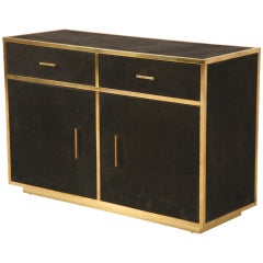 Fabulous French 60' Black Suede & Brass Buffet Vanity or Console