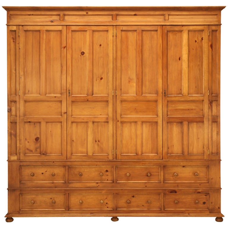 Handsome Handmade English Pine 4 Door over 8 Drawer Cupboard