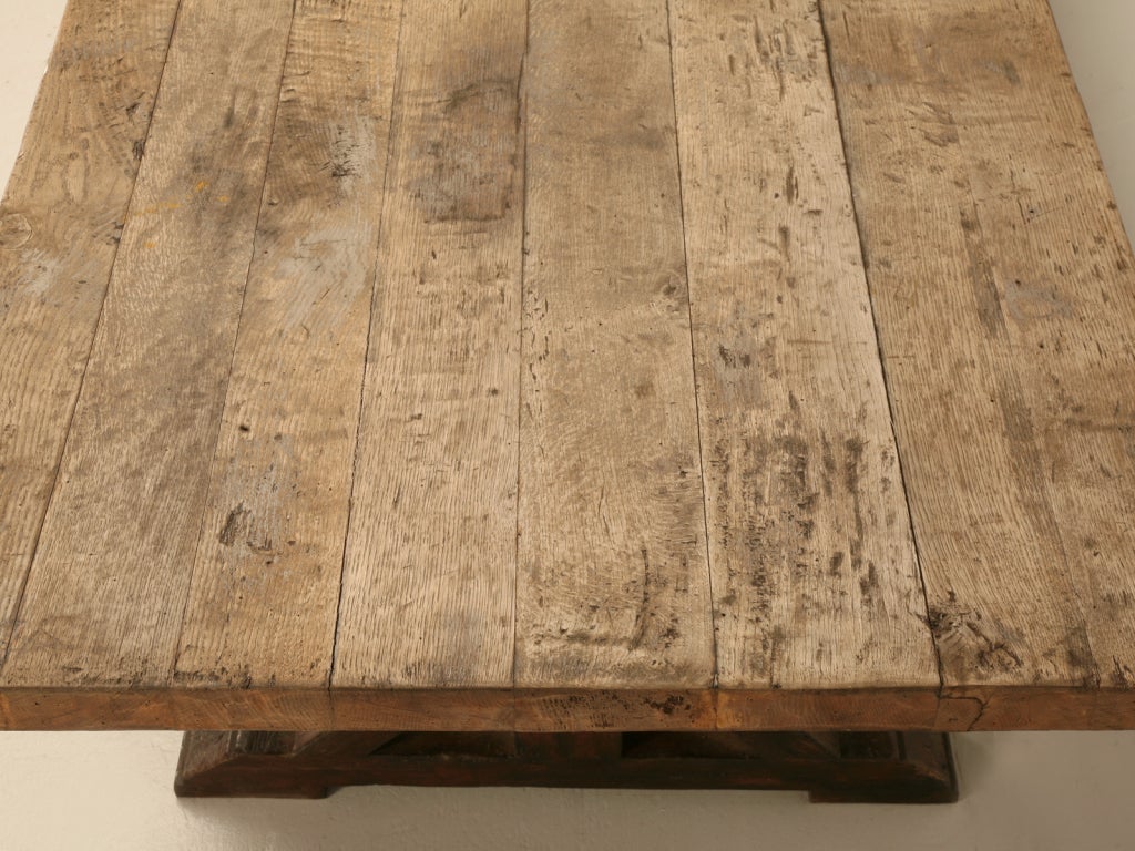 Country 12 Foot Handmade French Style Authentic Solid Weathered White Oak Trestle Table