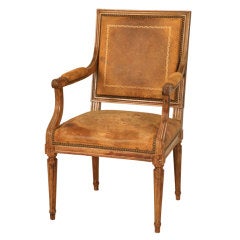 Spectacular Antique French Louis XVI Arm Chair w/Original Leather