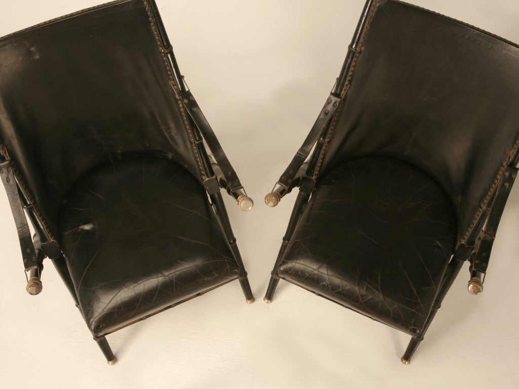 Late 20th Century Pair of Valenti Vintage Italian Leather Campaign Chairs