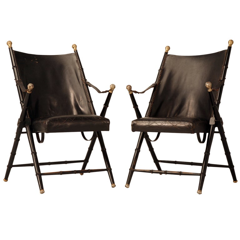 Pair of Valenti Vintage Italian Leather Campaign Chairs