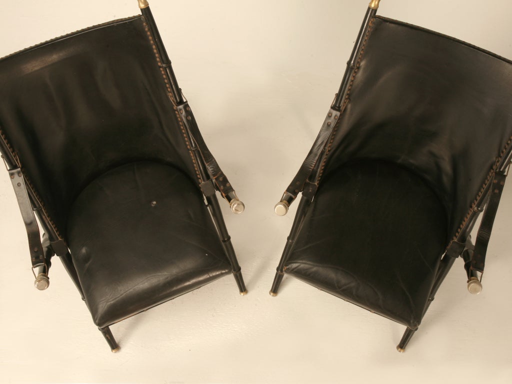 Original Pair of Vintage Italian Leather Campaign Chairs by Valenti  (1pr/3) 1