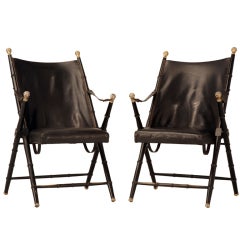 Original Pair of Vintage Italian Leather Campaign Chairs by Valenti  (1pr/3)