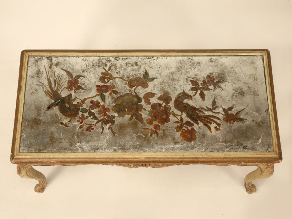 Original French Carved, Painted & Gilded Eglomise Coffee Table