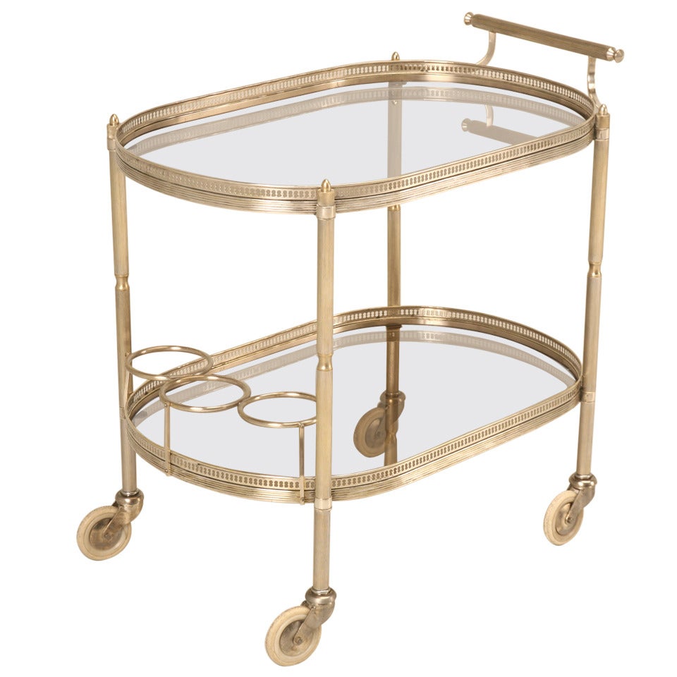 Vintage French 1940's Silver Plated Brass Two Tier Tea/Bar/Dessert Cart