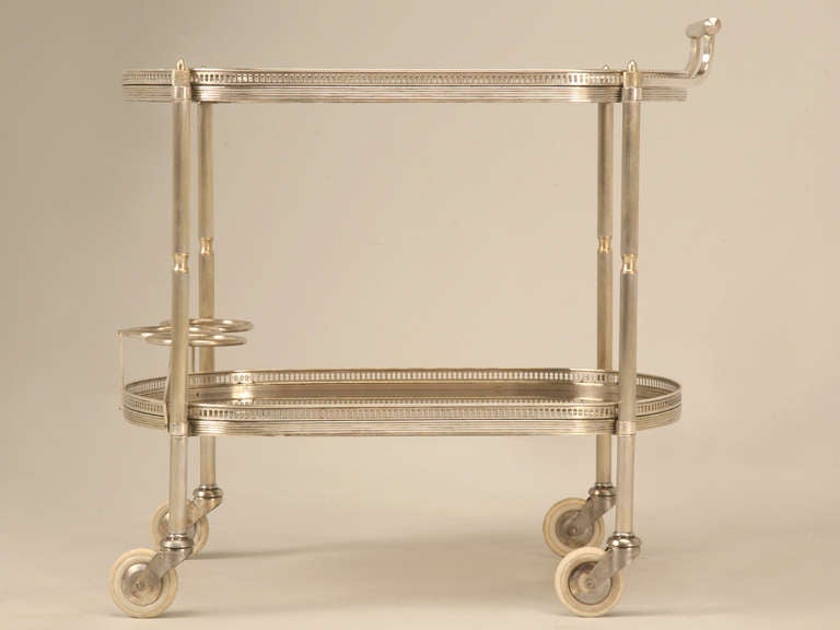 Louis XVI Vintage French 1940's Silver Plated Brass Two Tier Tea/Bar/Dessert Cart