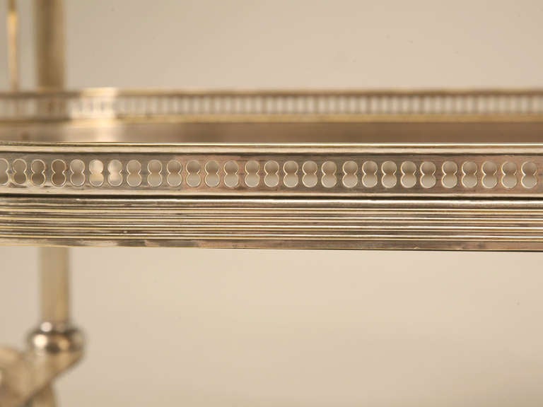 Vintage French 1940's Silver Plated Brass Two Tier Tea/Bar/Dessert Cart 4
