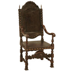 Spanish Leather Throne Chair, circa 1860