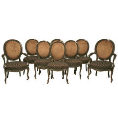 Set of Eight Napoleon III Black and Brass Dining Chairs, circa 1880