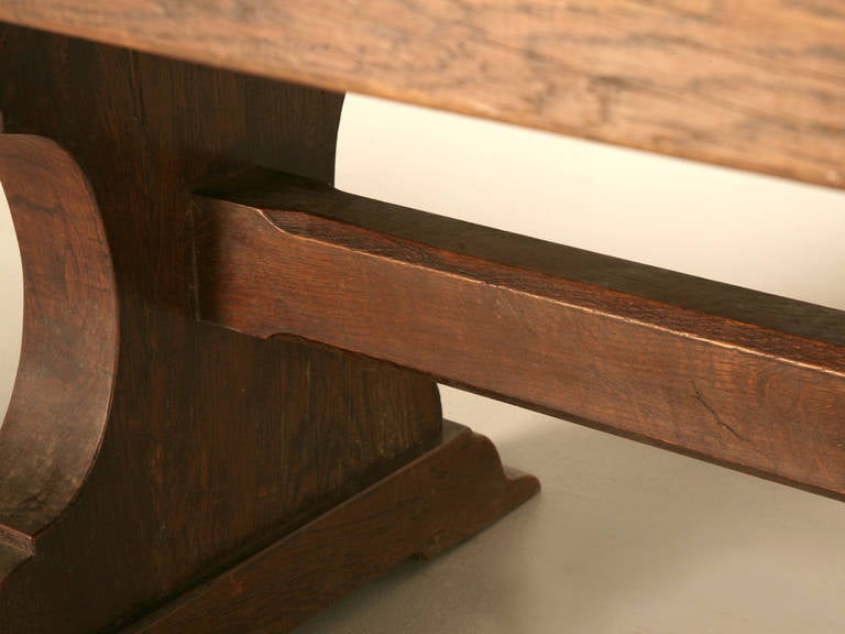 French Solid White Oak Trestle Table In Good Condition In Chicago, IL