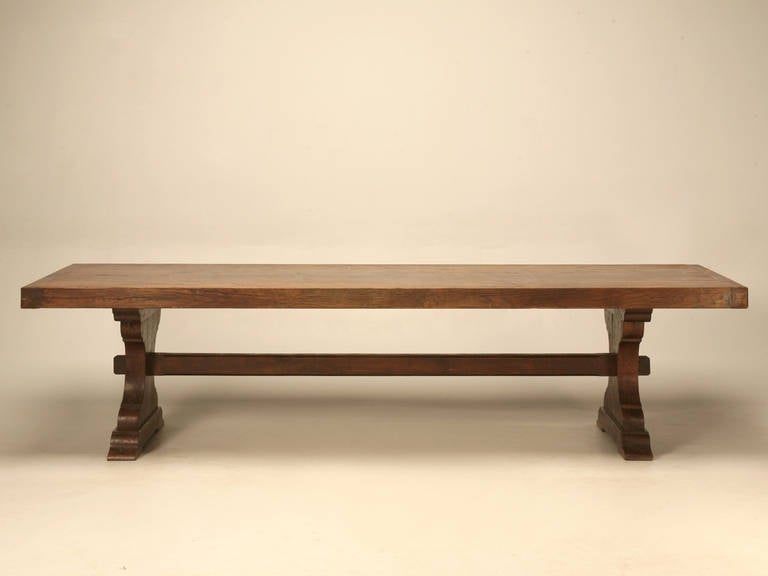 19th Century French Solid White Oak Trestle Table