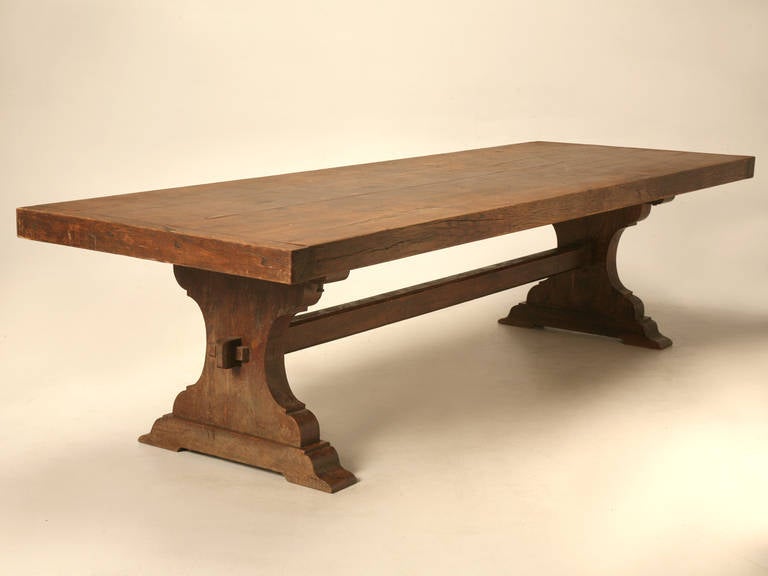French Solid White Oak Trestle Table 1