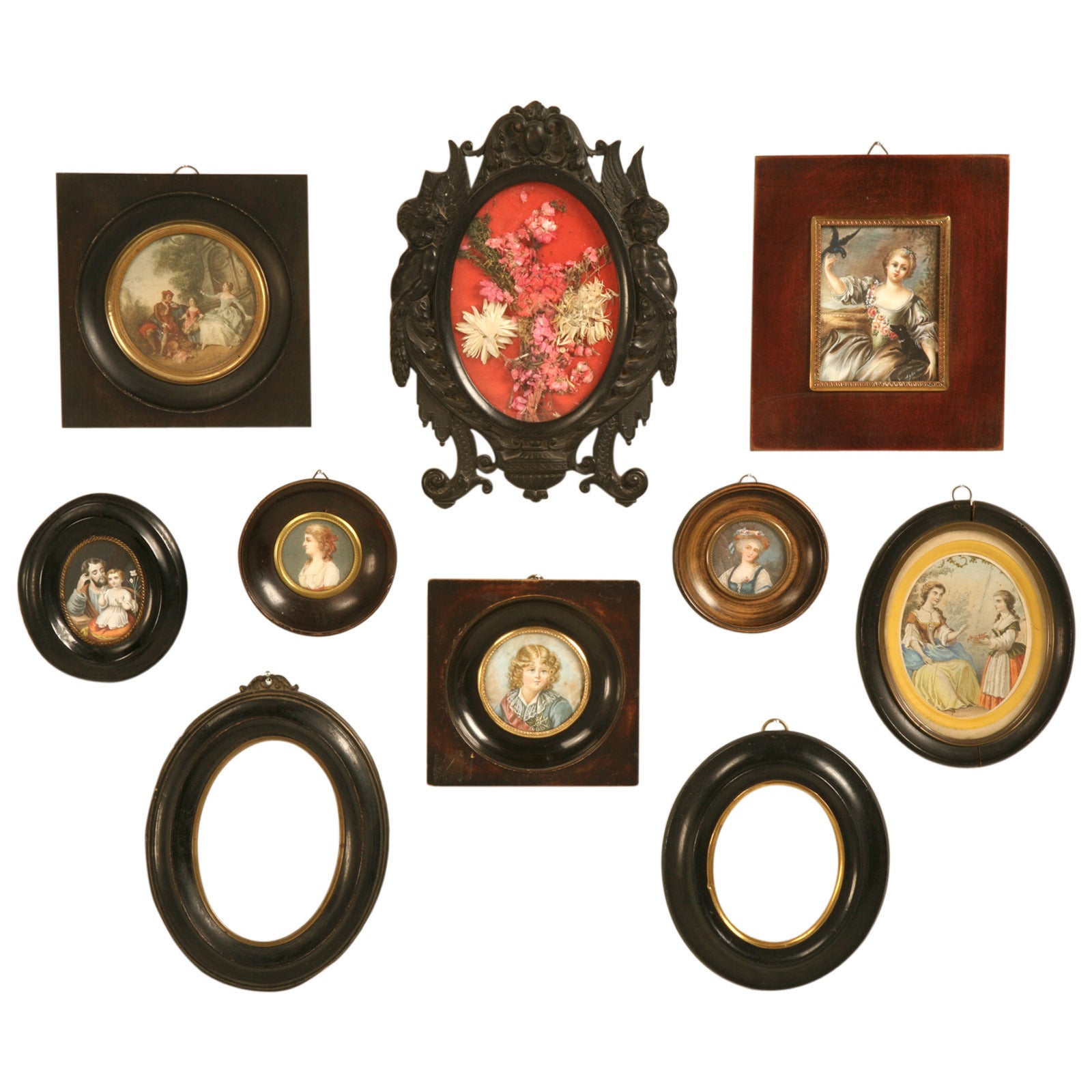 Antique French Picture Frames, Set of Ten