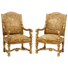 Antique French Gilded Throne Chairs, circa 1900