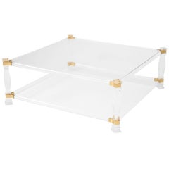 Incredible 70's French Lucite, Brass & Glass Square Coffee Table