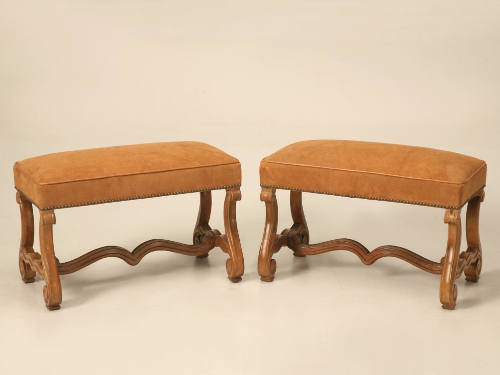 Magnificent Pair of Antique French Walnut Os de Mouton Benches