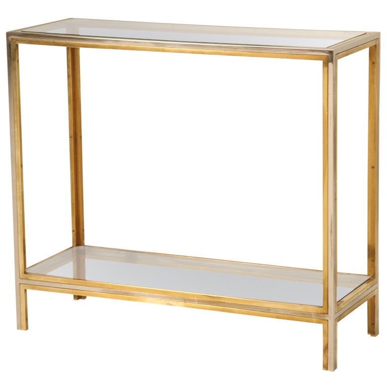 Vintage French Brass & Steel Two-Tone Console/Sofa Table