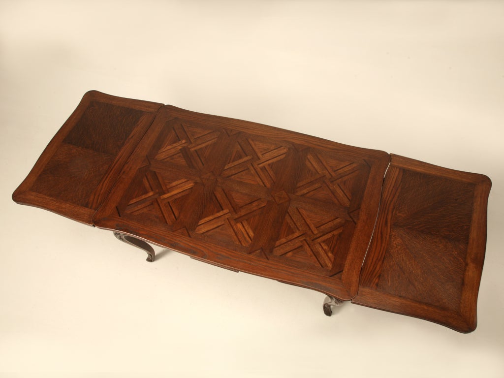 Antique Italian Louis XV Oak & Walnut Draw-Leaf Table