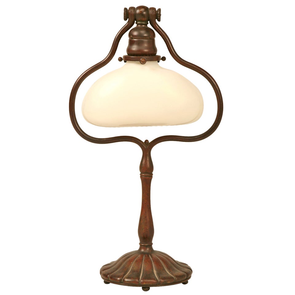 Original Antique “Tiffany Studios” Bronze & Art Glass Desk or Table Lamp