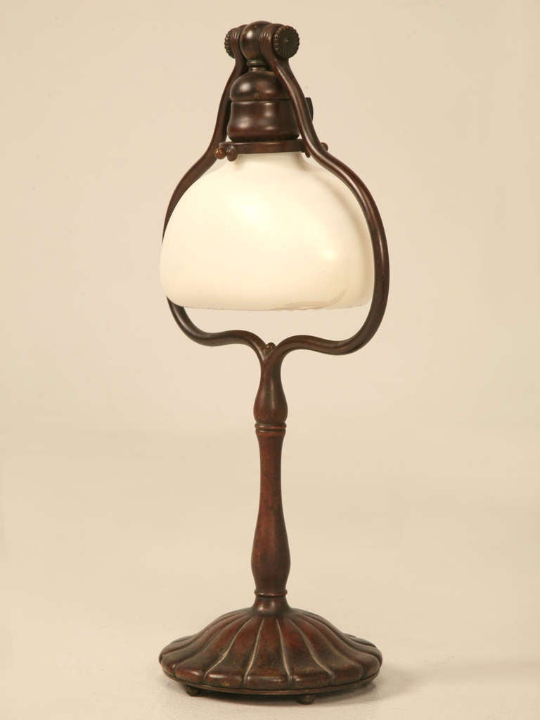Original Antique “Tiffany Studios” Bronze & Art Glass Desk or Table Lamp 1