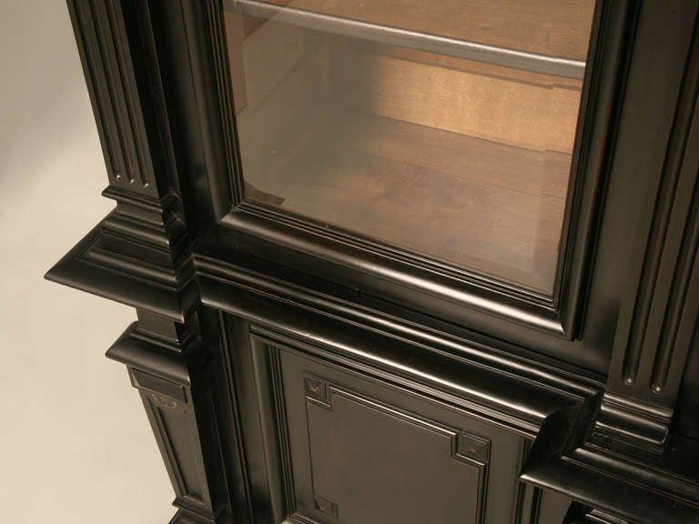 Glass Ebonized Antique French Napoleon III Solid Walnut Bookcase/China Cabinet