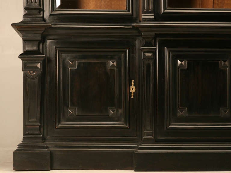 Ebonized Antique French Napoleon III Solid Walnut Bookcase/China Cabinet 2