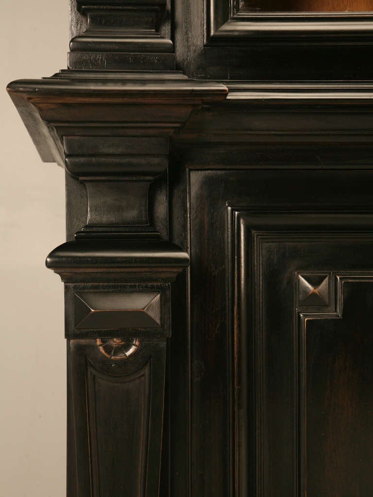 Ebonized Antique French Napoleon III Solid Walnut Bookcase/China Cabinet 3
