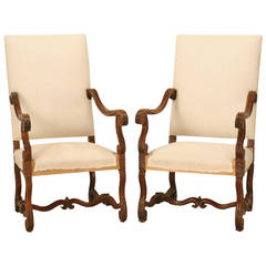 Pair of Antique French Carved Walnut Armchairs or Throne Chairs
