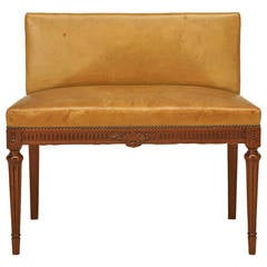 C1930's French Leather Louis XVI Style Bench