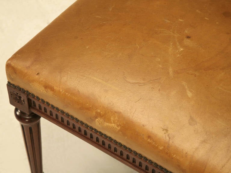 Mid-20th Century C1930's French Leather Louis XVI Style Bench