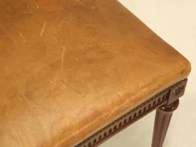 Mahogany C1930's French Leather Louis XVI Style Bench